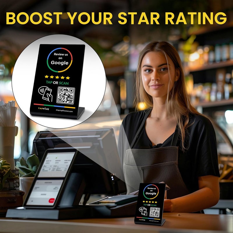 TapFive Google Review Stand Compatible with Google Reviews - Tap for Instant Reviews - All Phones Compatible - Reusable Smart Tap NFC & QR - Boost Business Reviews - Zappy Fast (Black, 1 Stand) - Image 3